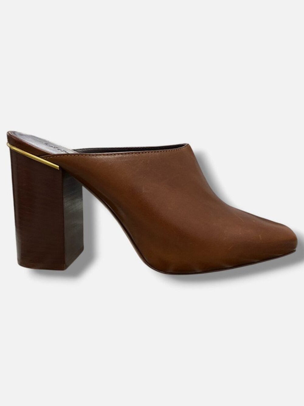 Chloé Women's Brown Ambre Leather Block-Heel Mules Shoes Size EU:40 US:10